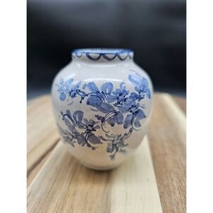 Vintage Ulmer Keramik #100 Two Sided Vase Blue With Bird & Flowers